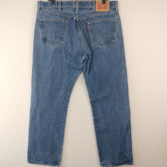 Levis 501 Jeans Mens Size 38x29 Blue Denim Button Fly Medium Wash Straight Leg - Picture 5 of 15